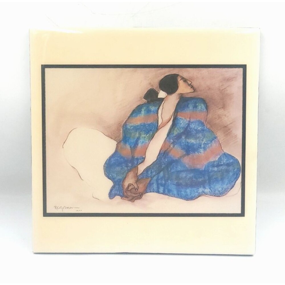 R.C. Gorman “Woman With Blue Blanket" Ceramic Tile 7-3/4” X 7-3/4” Wall Hanger